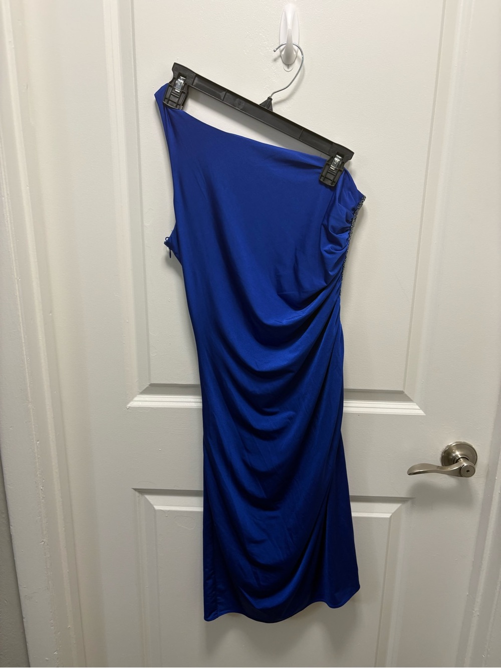 Adrianna Papell Royal Blue One-Shoulder Ruched Beaded Cocktail Dress Size 4 EUC